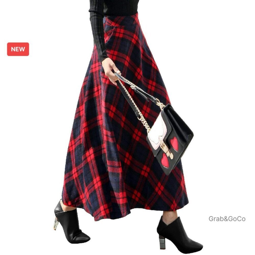 Wool Blend A-Line Skirt High Waisted Elegant Flared Maxi with Pockets